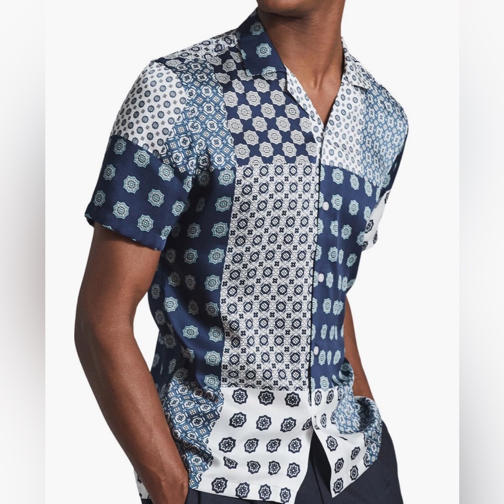 Reiss Patchwork Mic Print Short Sleeve